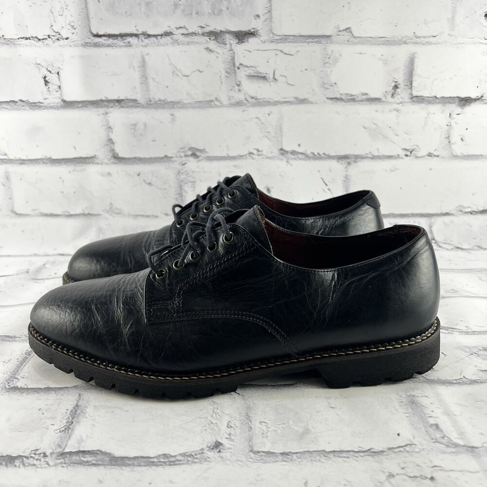H.S Trask Bison Leather Dress Shoe Mens 9.5 W Black Lace Up Plain Toe Casual